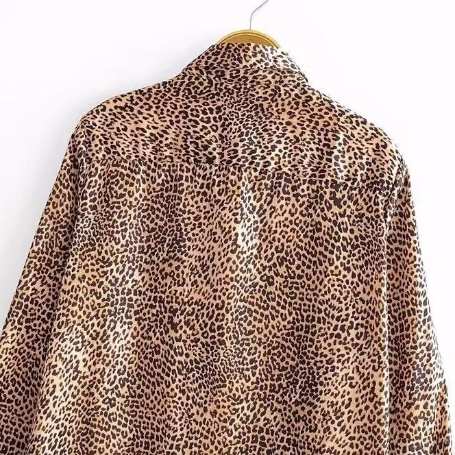 Women's Animal Print Satin Texture Long Sleeve Shirt