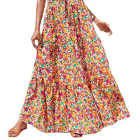 Flower Print Elastic Waist Skirt