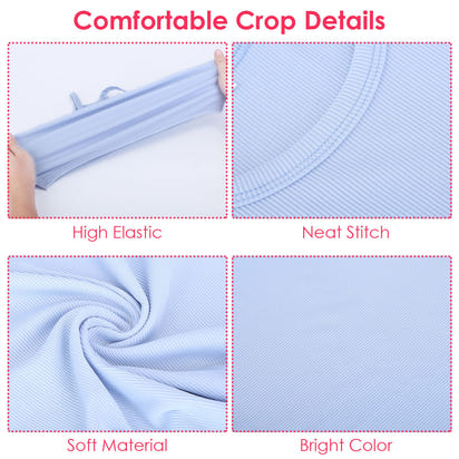 3 Pack Women Crop Basic Tank Top Ribbed Knit Sleeveless Round Neck 9 Color Machine Wash Summer Crop S To XL