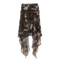 Leopard Print Mesh Stitching Irregular Skirt Hot Girl Pleated High Waist